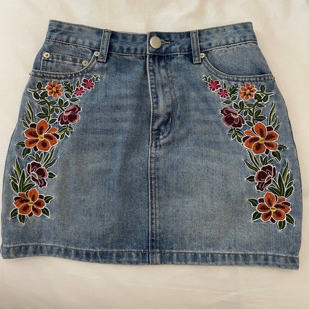 Floral jean skirt